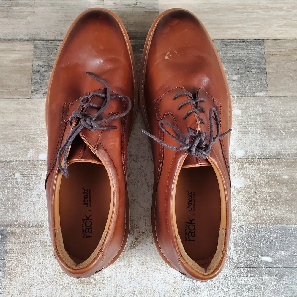 Nordstrom Rack Mens Oxford Sz 13 M Cognac Leather Casual Lace Up Plain Toe